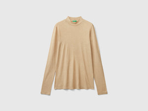 T-shirt dolcevita in misto viscosa e lana