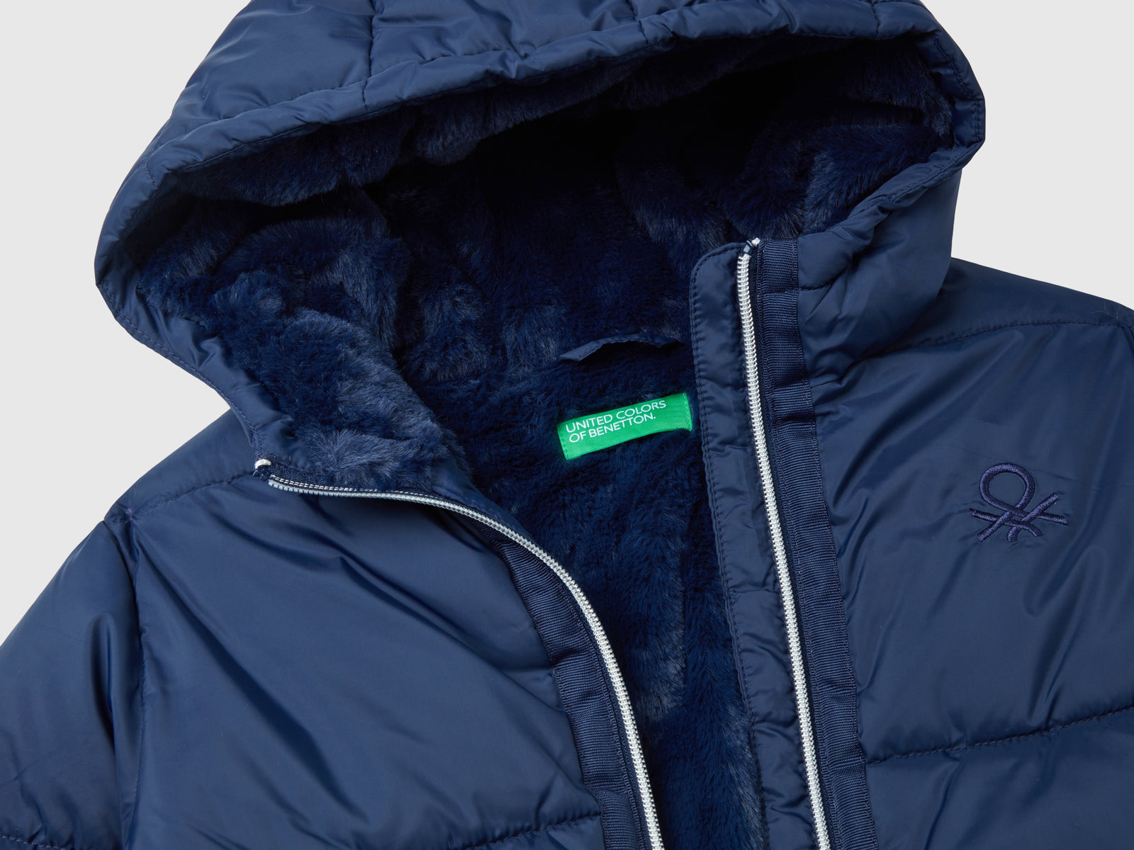 Giubbotto imbottito con cappuccio da bambina blu scuro 3 | Benetton Outlet