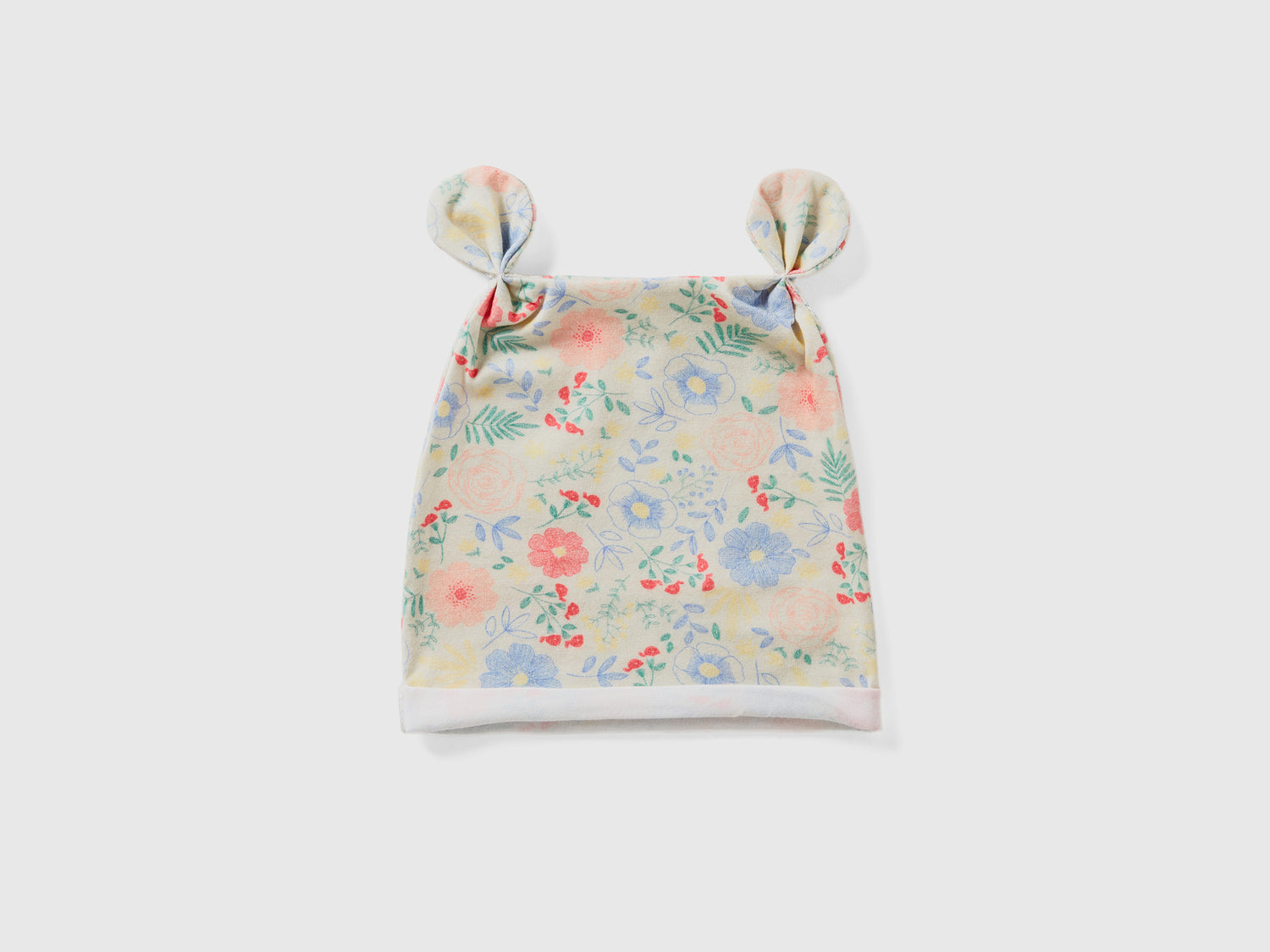 Cuffietta in puro cotone con orecchie applicate e stampa fantasia da neonato multi-color | Benetton Outlet