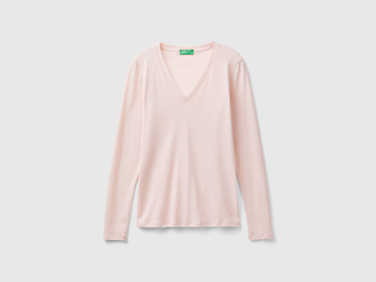 T-shirt a manica lunga con scollo a V