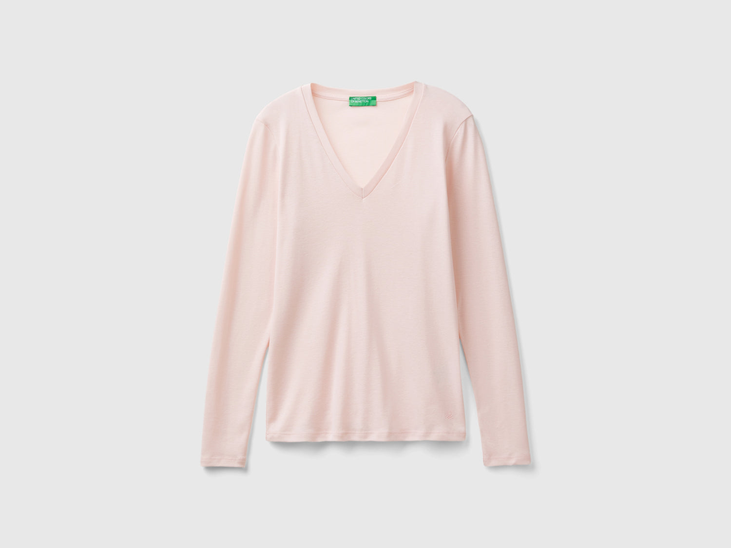T-shirt a manica lunga con scollo a V da donna rosa pastello | Benetton Outlet