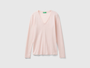 T-shirt a manica lunga con scollo a V