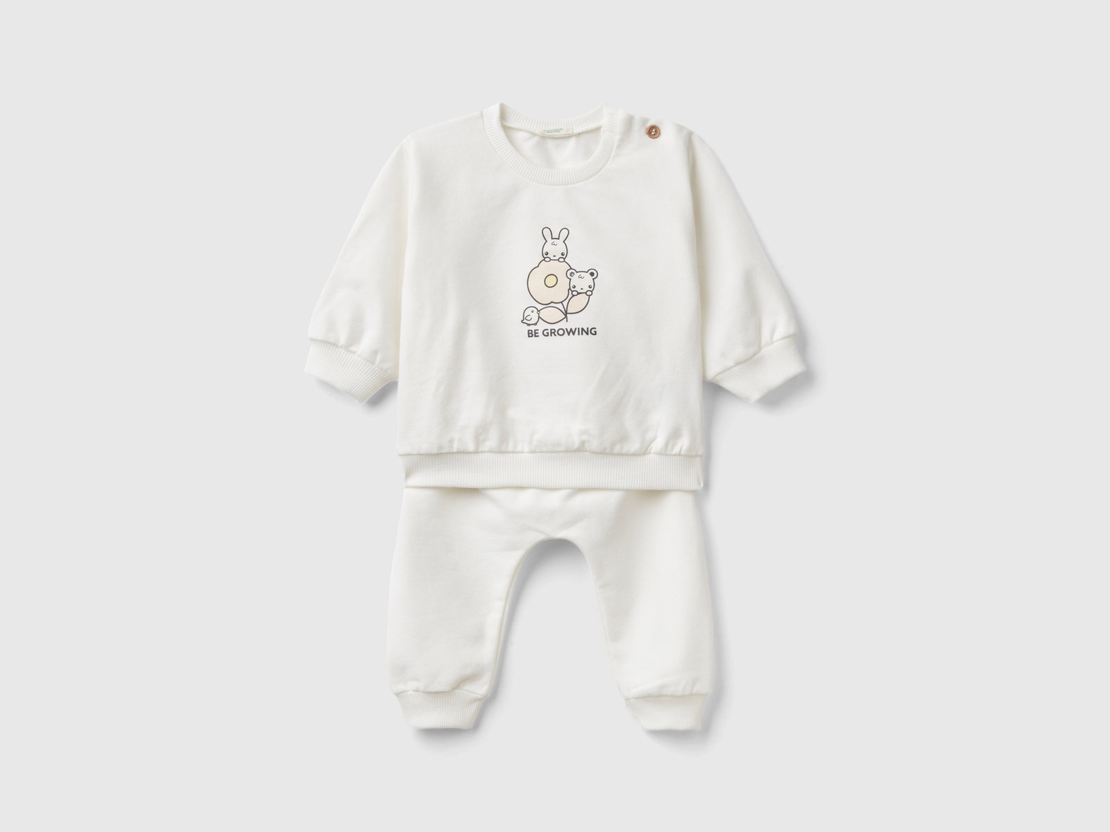 Completino in felpa leggera da neonato bianco panna | Benetton Outlet