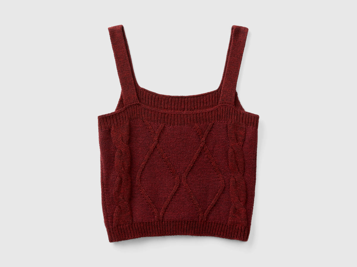 Crop top in maglia con trecce e losanghe