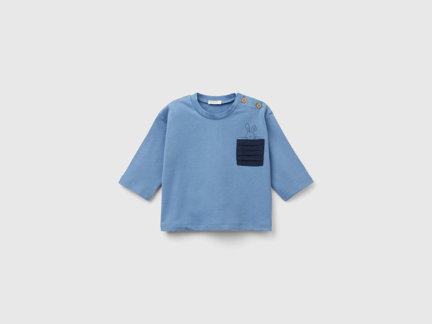 Maglietta con taschino plissettato da neonato azzurro | Benetton Outlet