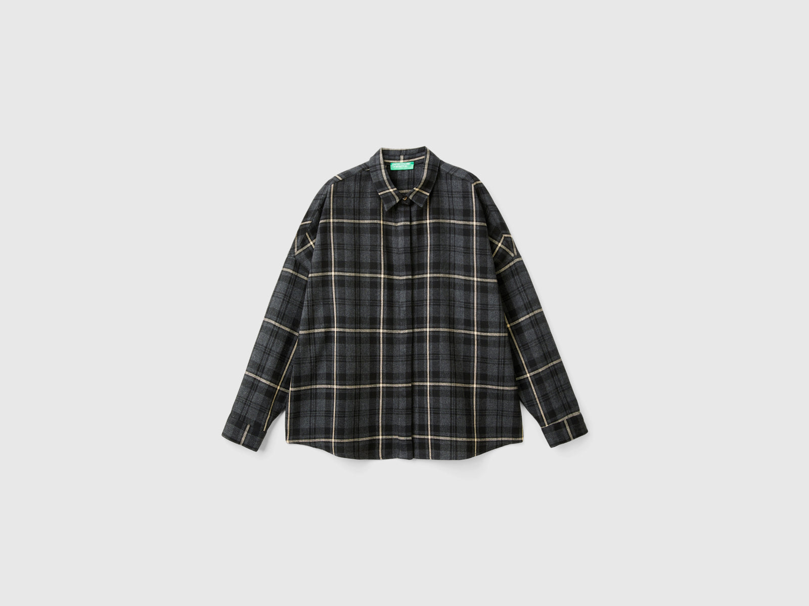 Camisa de mezcla de lana con estampado de cuadros tartán da donna grigio scuro | Benetton Outlet