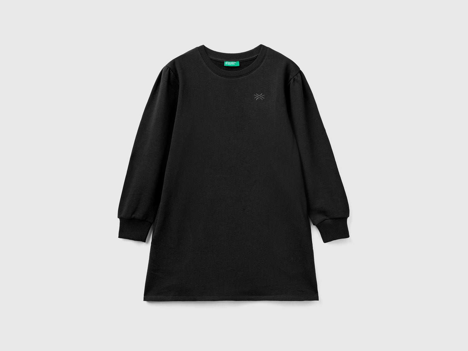 Abito corto girocollo in felpa di puro cotone da bambina nero | Benetton Outlet