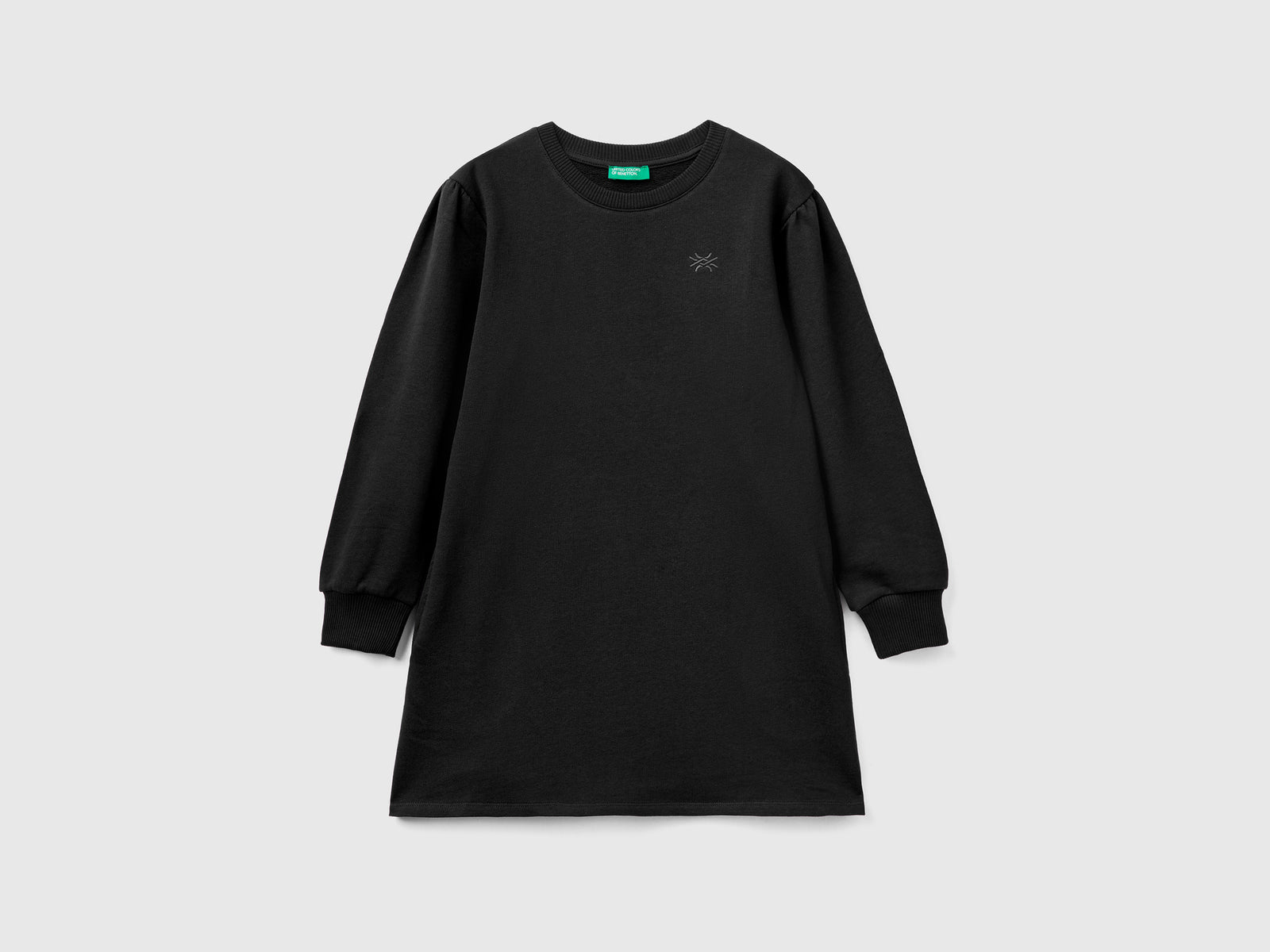 Abito corto girocollo in felpa di puro cotone da bambina nero | Benetton Outlet