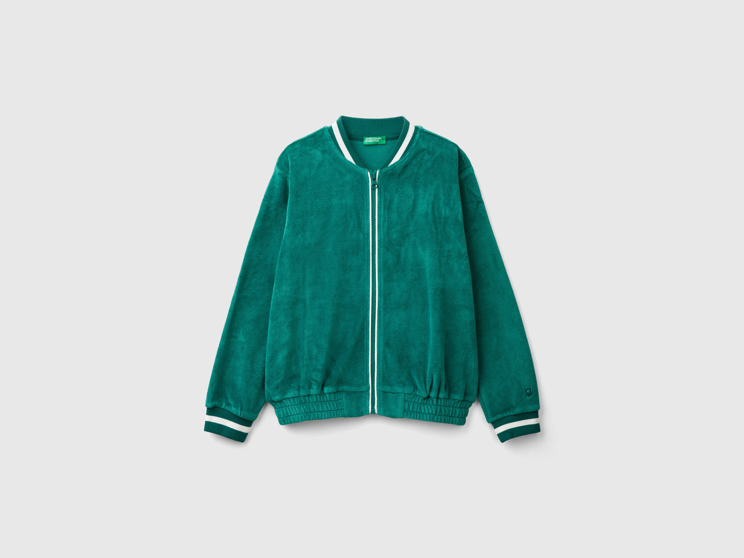 Felpa stile bomber in ciniglia da bambina verde scuro | Benetton Outlet
