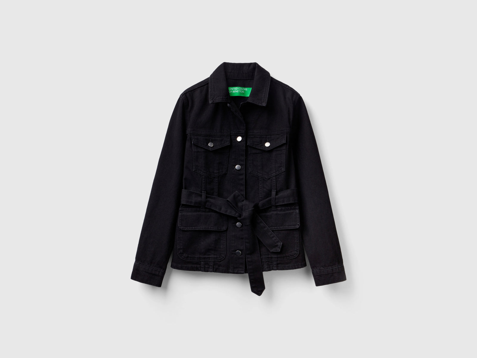 Giacca di jeans con cintura da donna nero | Benetton Outlet