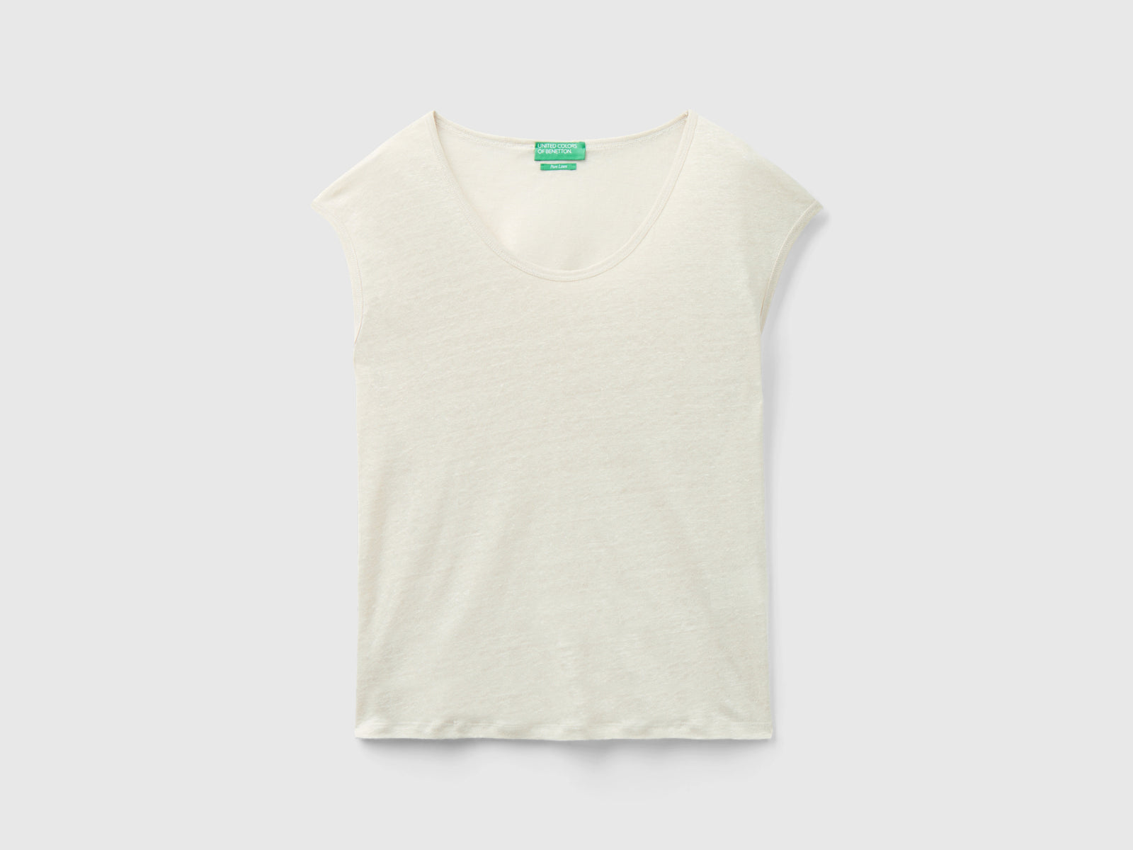 Maglietta scollo ampio in puro lino da donna beige | Benetton Outlet