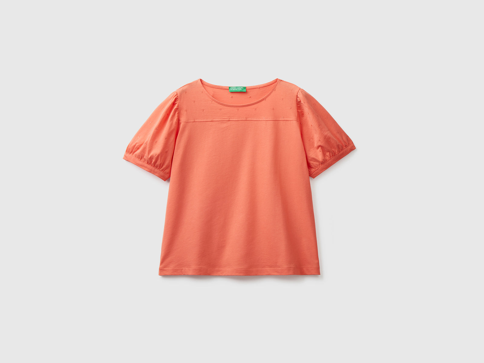 T-shirt girocollo realizzata in puro cotone leggero da donna arancione | Benetton Outlet