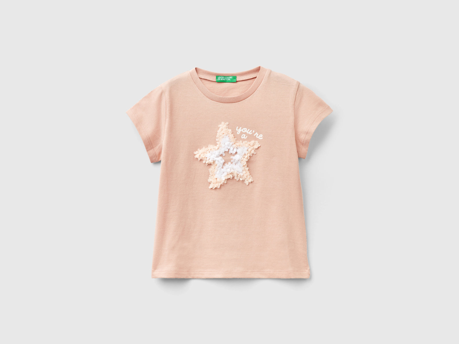 T-shirt con applicazione effetto petali da bimba rosa tenue | Benetton Outlet