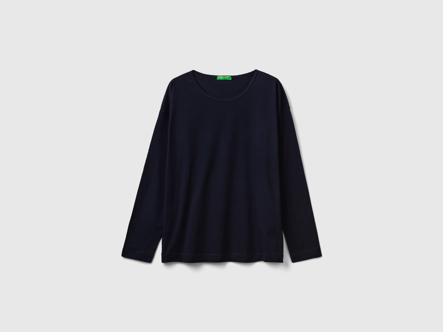 T-shirt girocollo in cotone a fibra lunga da donna blu scuro | Benetton Outlet