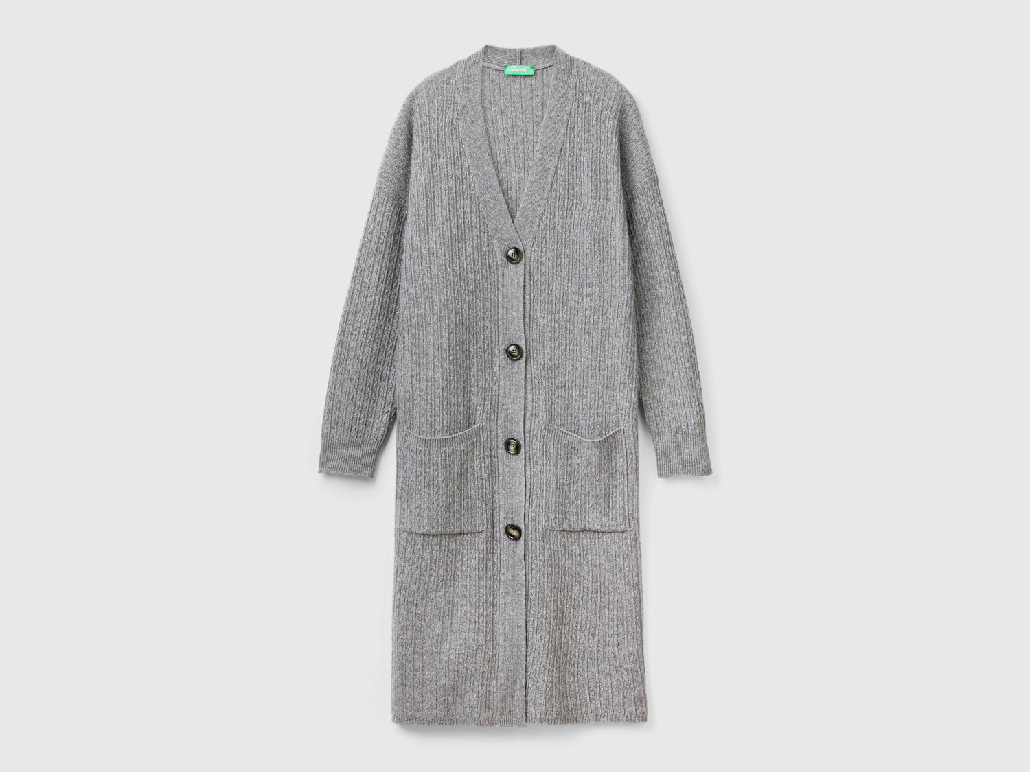 Cardigan lungo in misto lana da donna grigio chiaro | Benetton Outlet