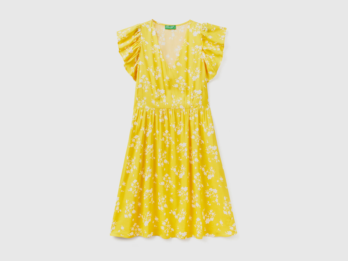 Vestito corto con scollo a V in tessuto fluido e leggero di pura viscosa