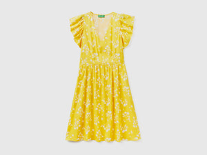Vestito corto con scollo a V in tessuto fluido e leggero di pura viscosa