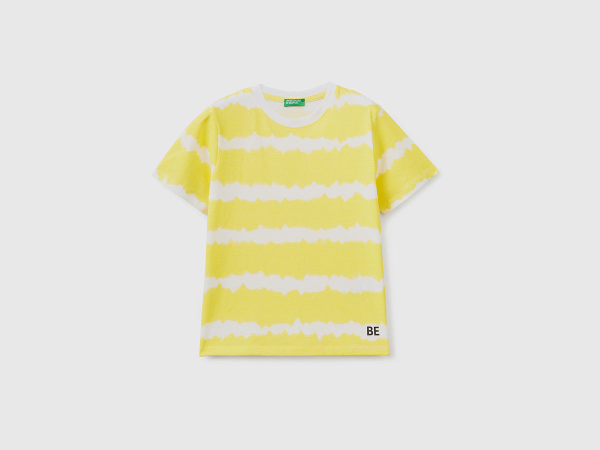 T-shirt girocollo a manica corta in puro cotone con stampa effetto tye-dye