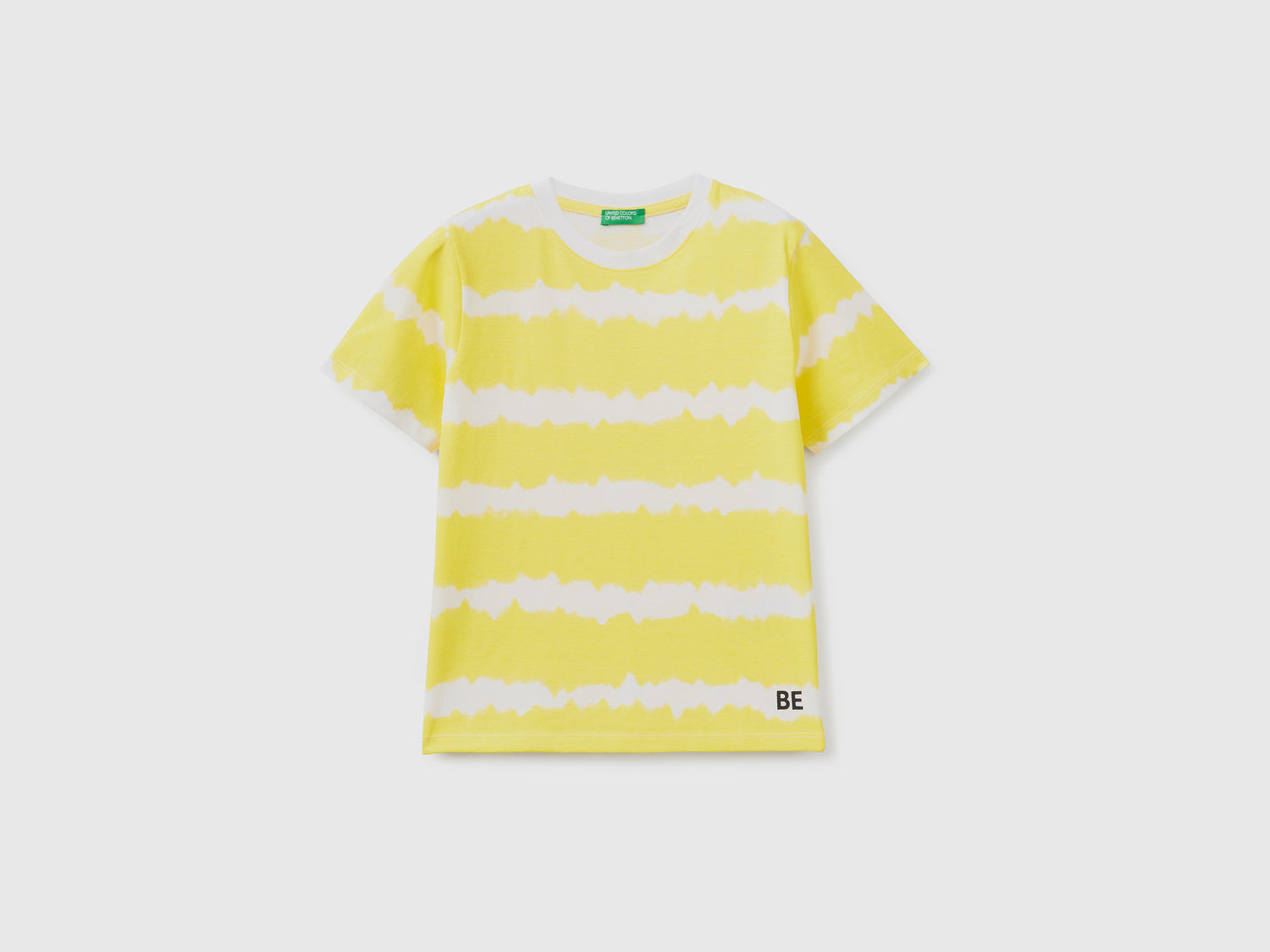 T-shirt girocollo a manica corta in puro cotone con stampa effetto tye-dye da bimbo giallo | Benetton Outlet