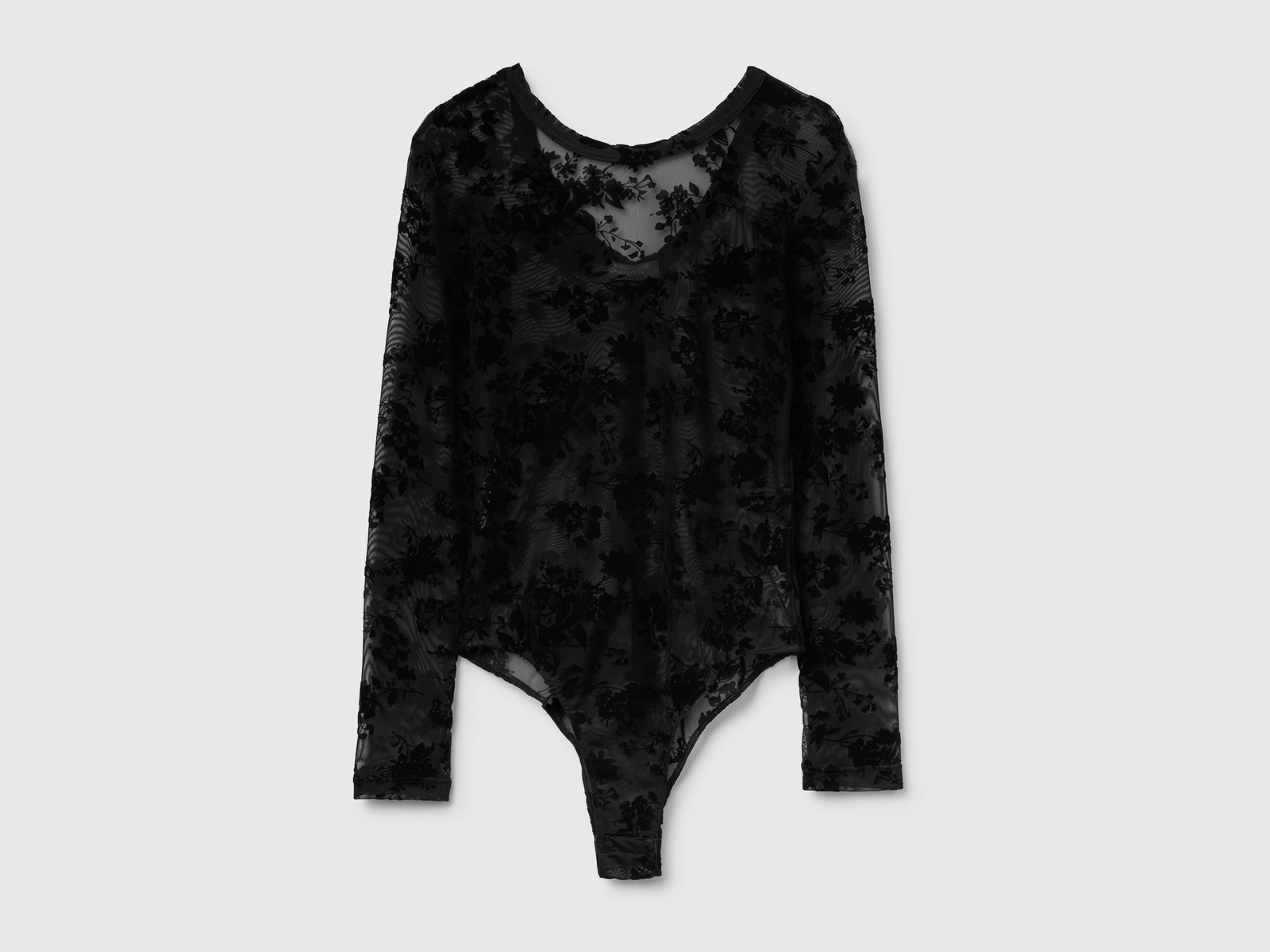 Body a manica lunga in pizzo stretch da donna nero | Benetton Outlet