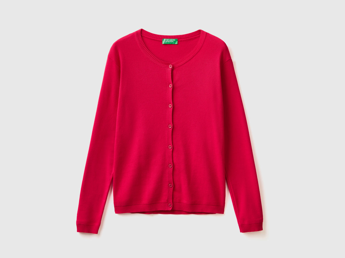 Cardigan girocollo in puro cotone da donna fucsia | Benetton Outlet