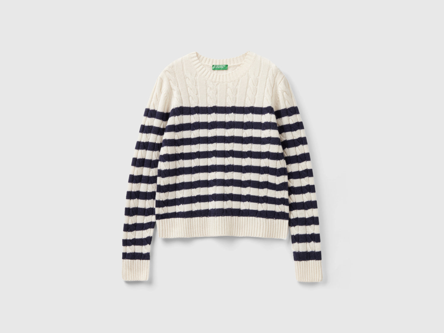 Maglioncino a righe con trecce da donna bianco | Benetton Outlet