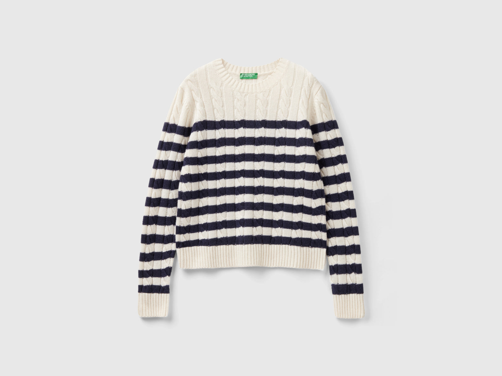Maglioncino a righe con trecce da donna bianco | Benetton Outlet
