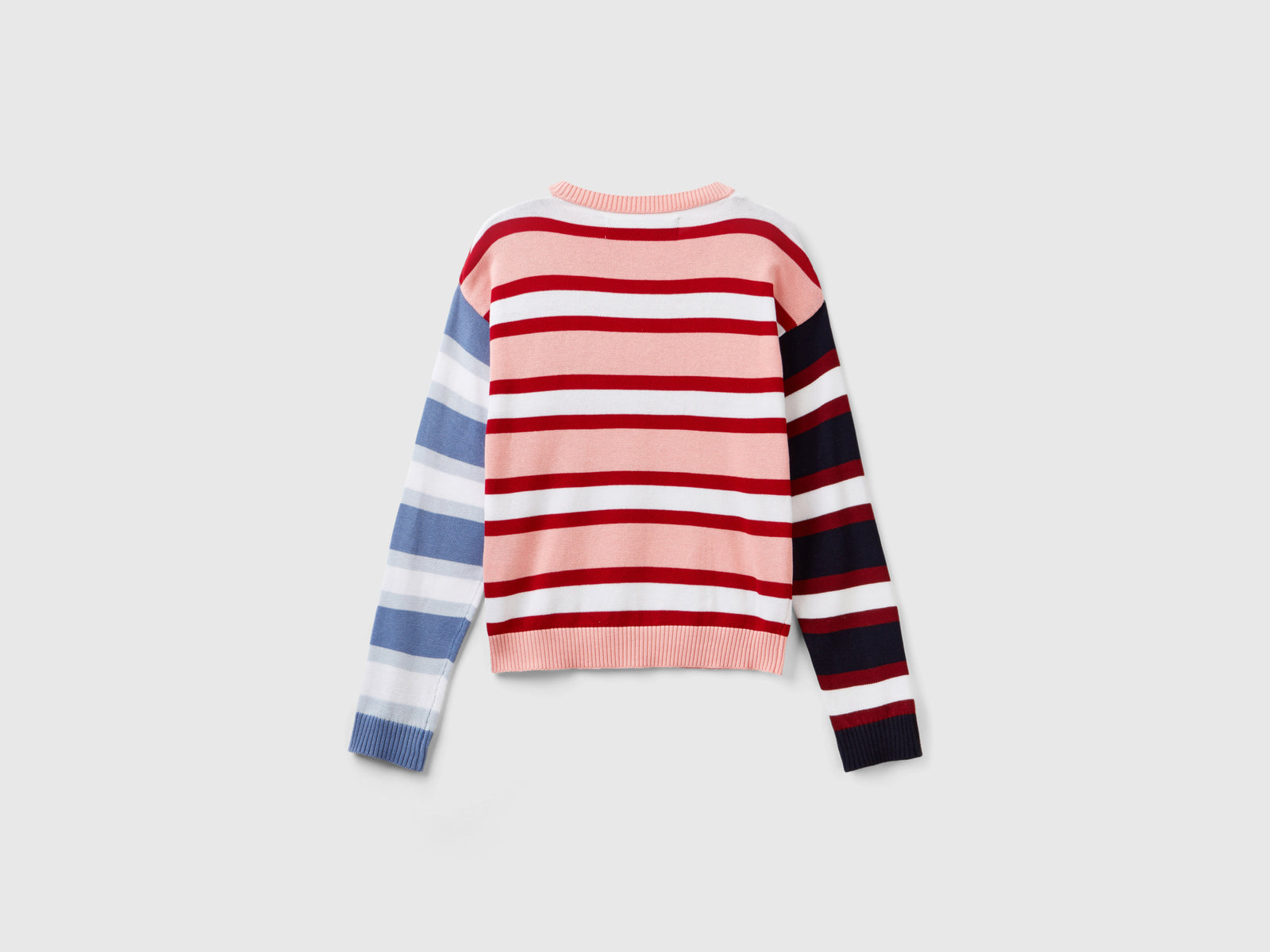 Maglione a righe in puro cotone da donna rosa 2 | Benetton Outlet