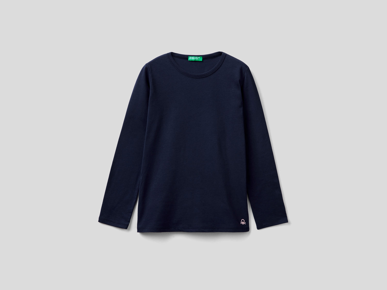T-shirt a manica lunga in cotone da bambina blu scuro | Benetton Outlet