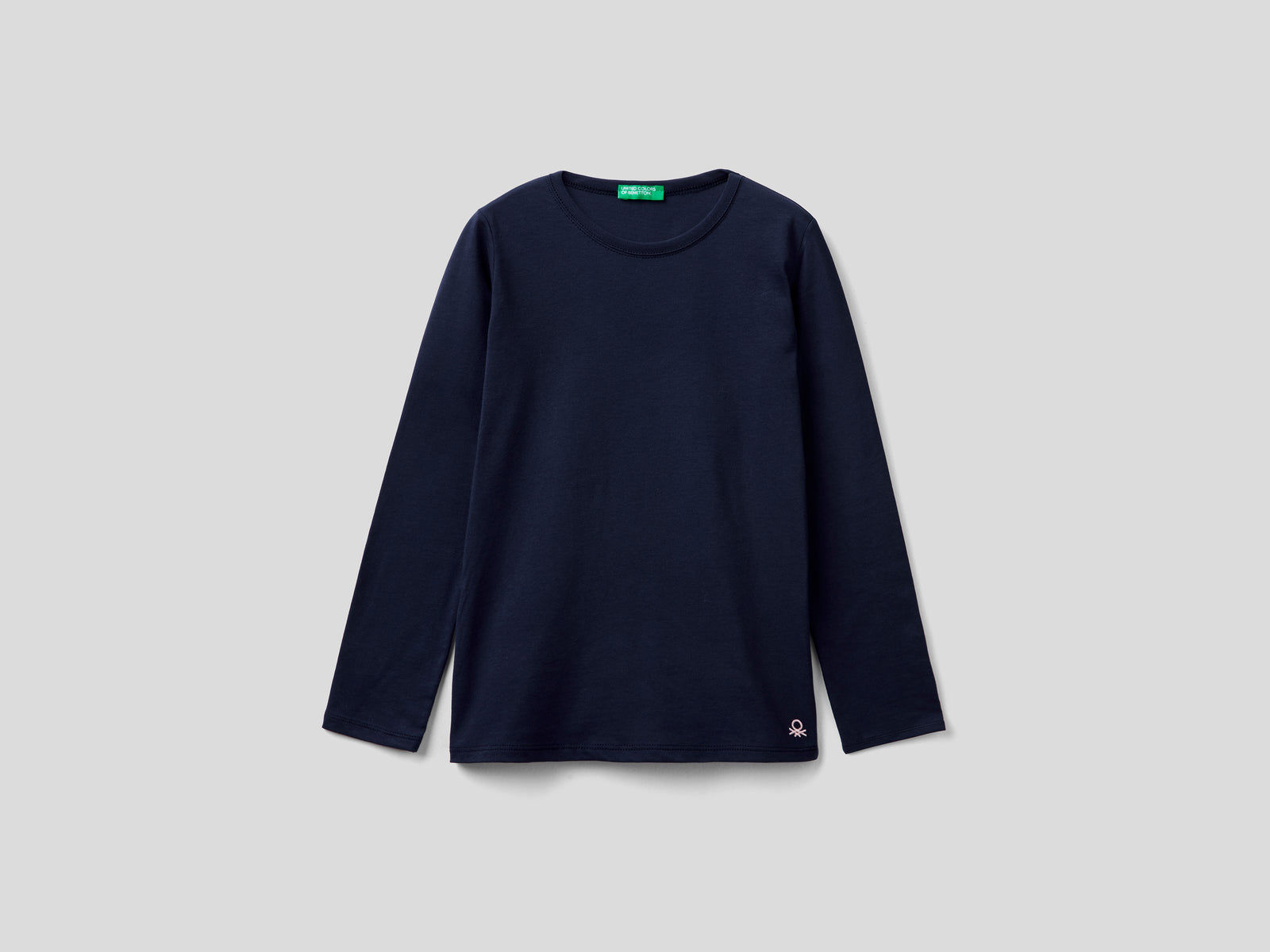 T-shirt a manica lunga in cotone da bambina blu scuro | Benetton Outlet