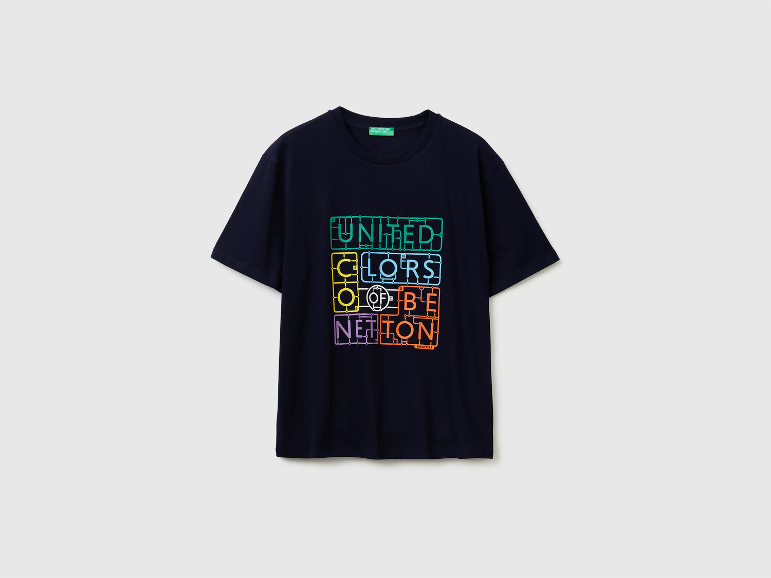 T-shirt in cotone con logo da uomo blu scuro | Benetton Outlet