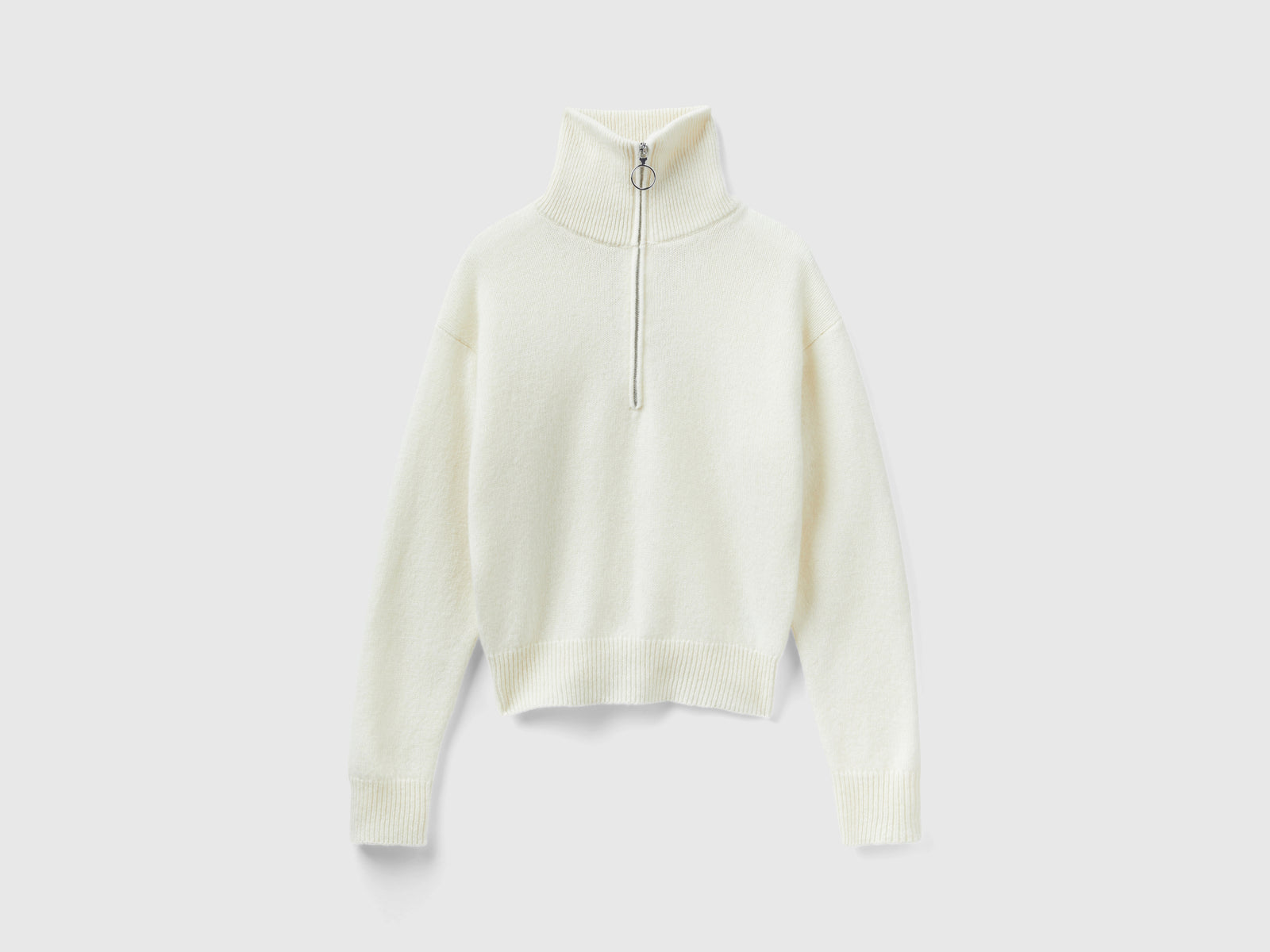 Maglione collo alto in pura lana Shetland da donna bianco panna | Benetton Outlet