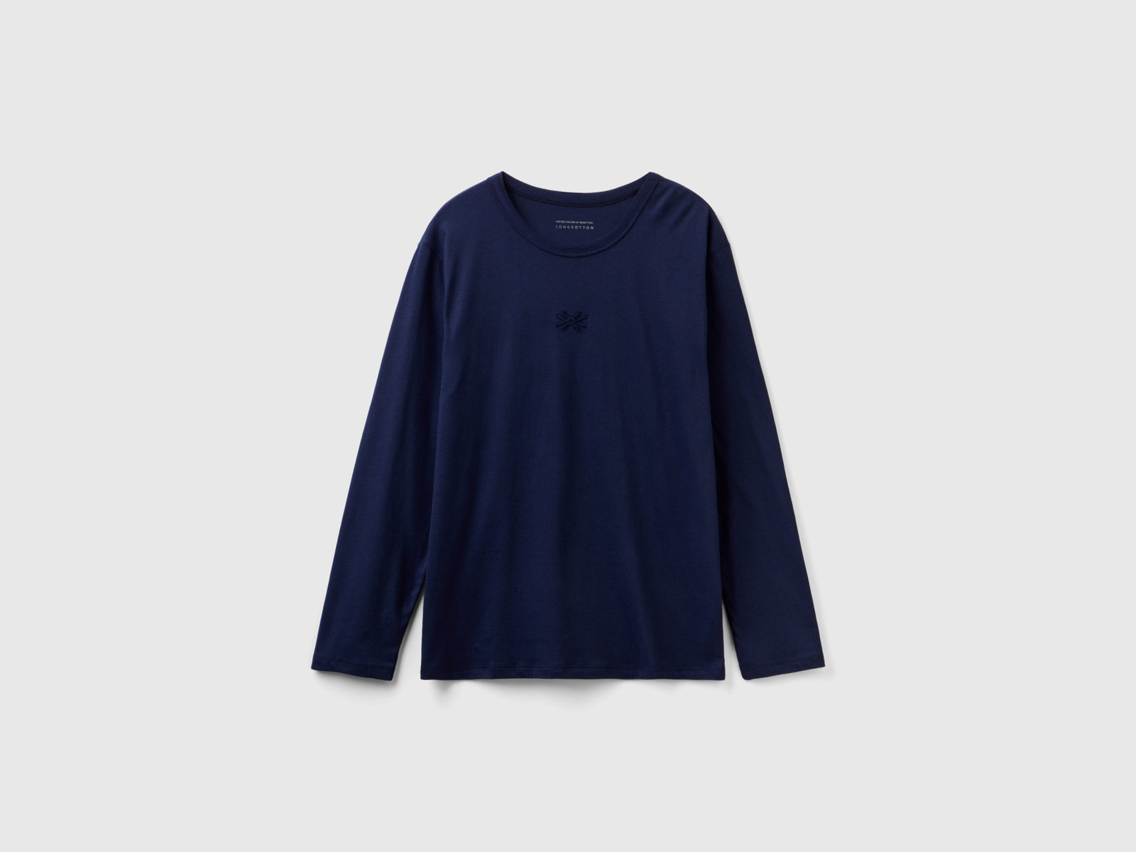 T-shirt con logo in cotone a fibra lunga da uomo blu scuro | Benetton Outlet