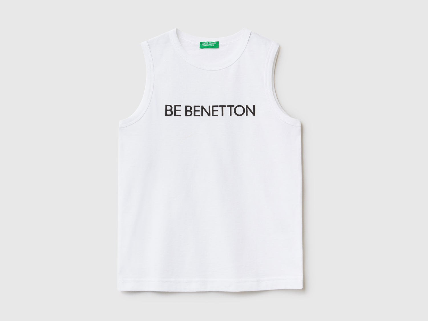T-shirt smanicata girocollo in puro cotone da bambino bianco | Benetton Outlet