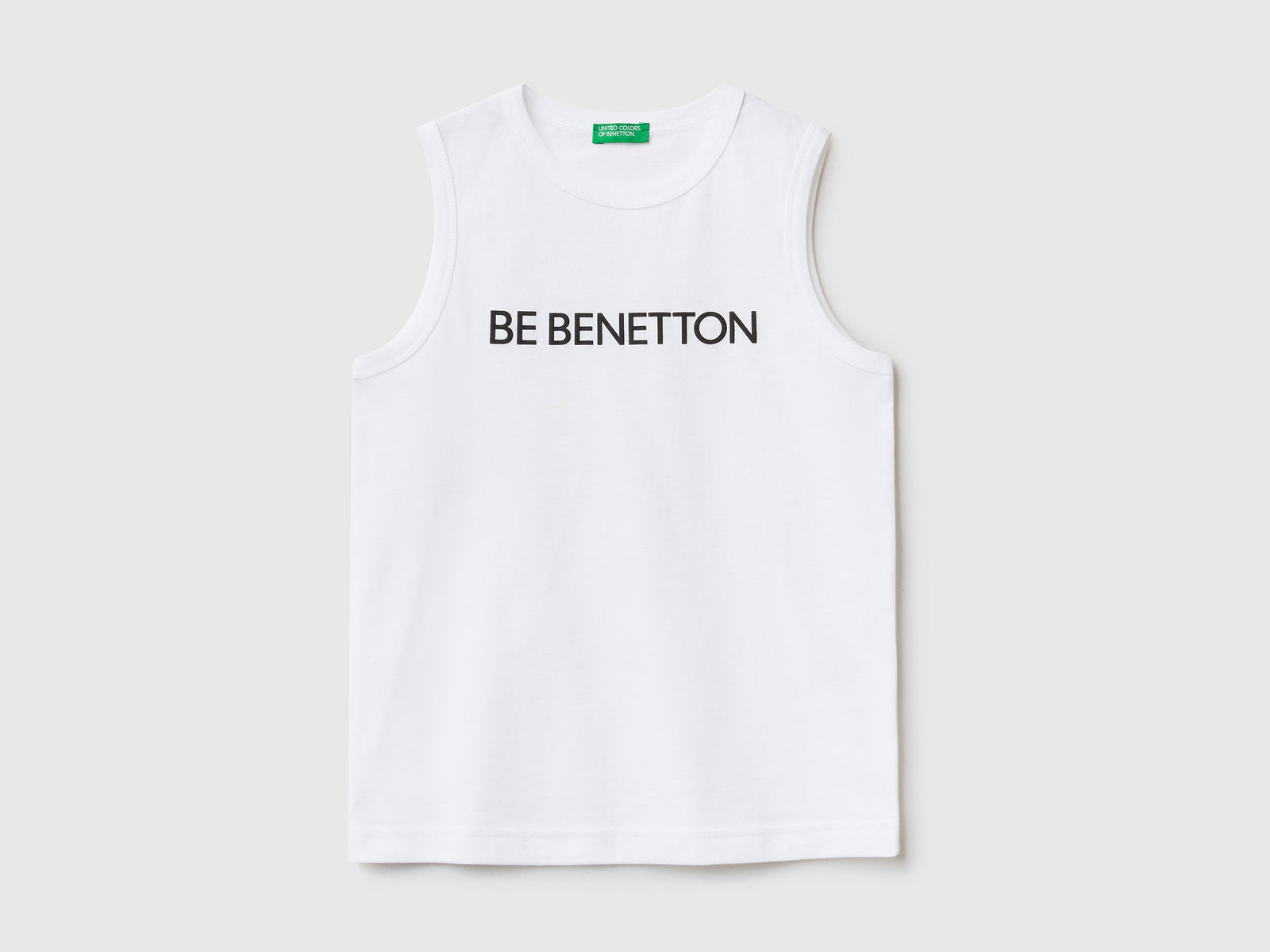 T-shirt smanicata girocollo in puro cotone da bambino bianco | Benetton Outlet
