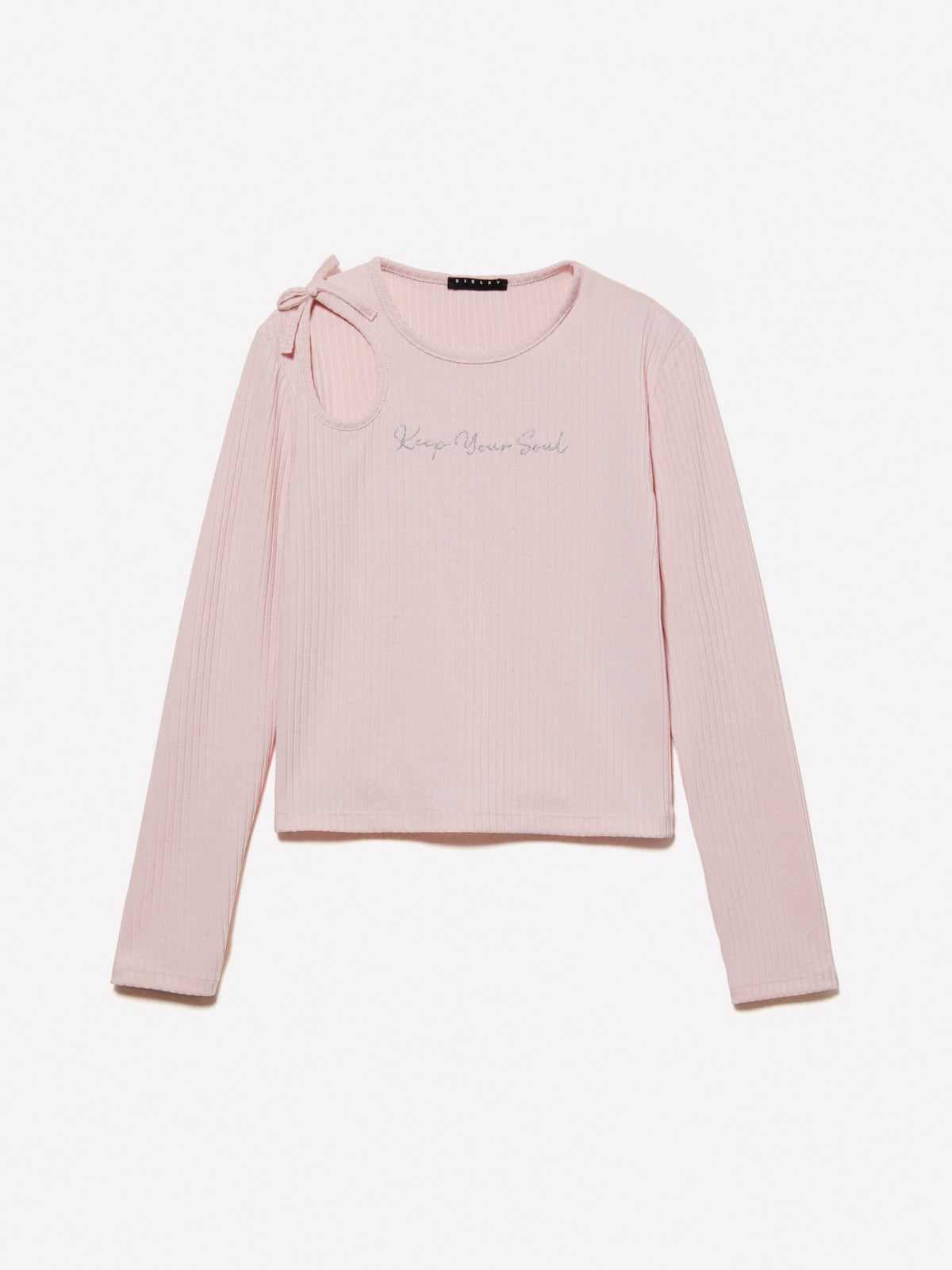 T-shirt a costine con ricamo e cut-out