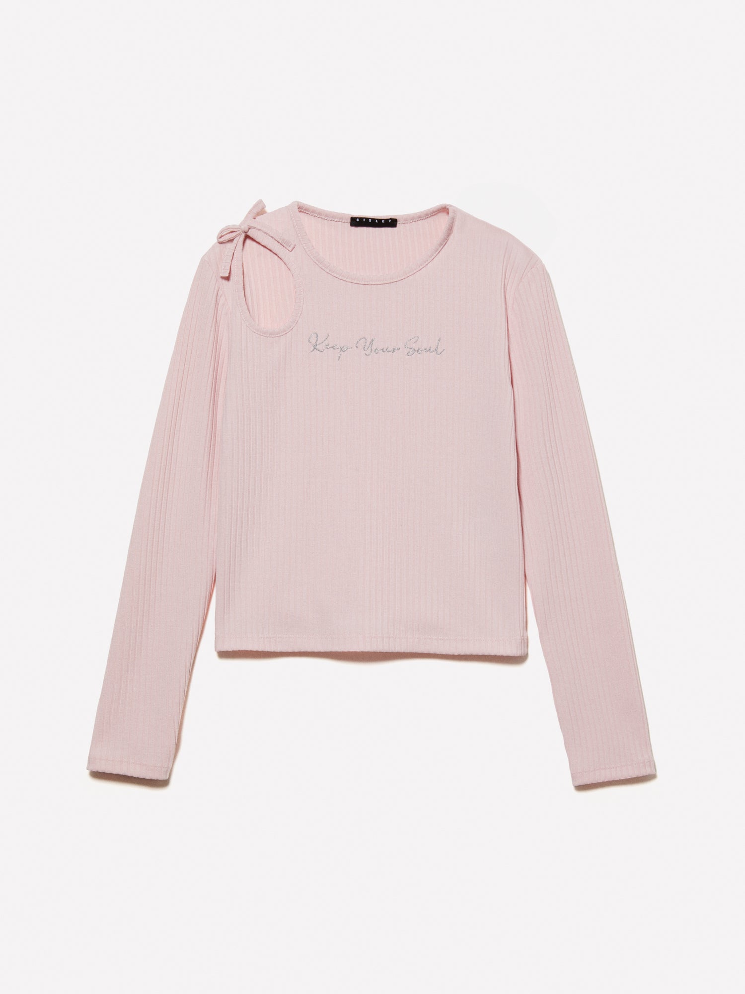 T-shirt a costine con ricamo e cut-out da bambina rosa | Sisley young Outlet