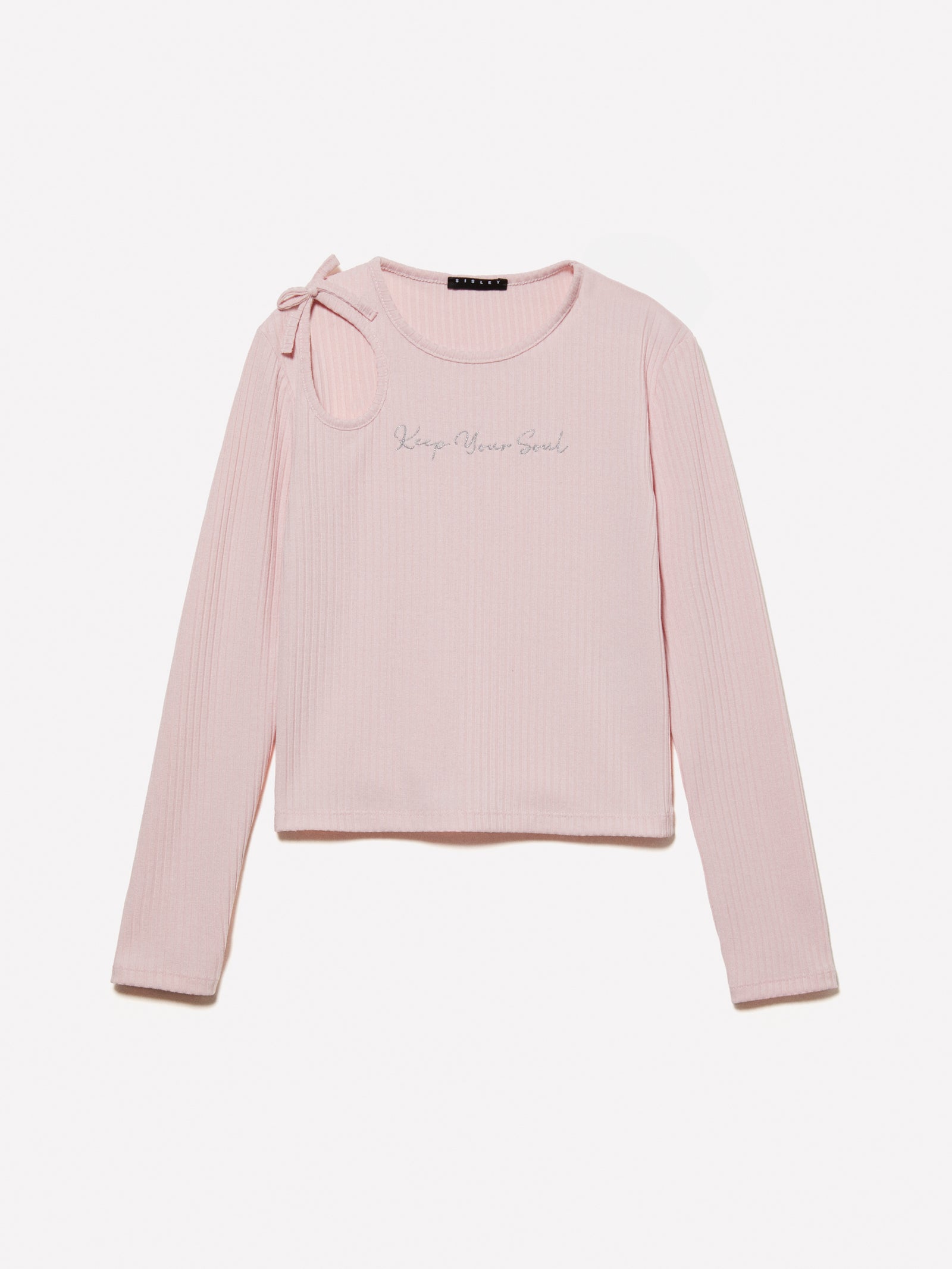 T-shirt a costine con ricamo e cut-out da bambina rosa | Sisley young Outlet