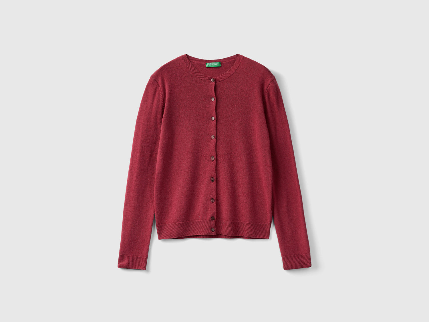 Cardigan girocollo in pura lana Merino da donna bordeaux | Benetton Outlet