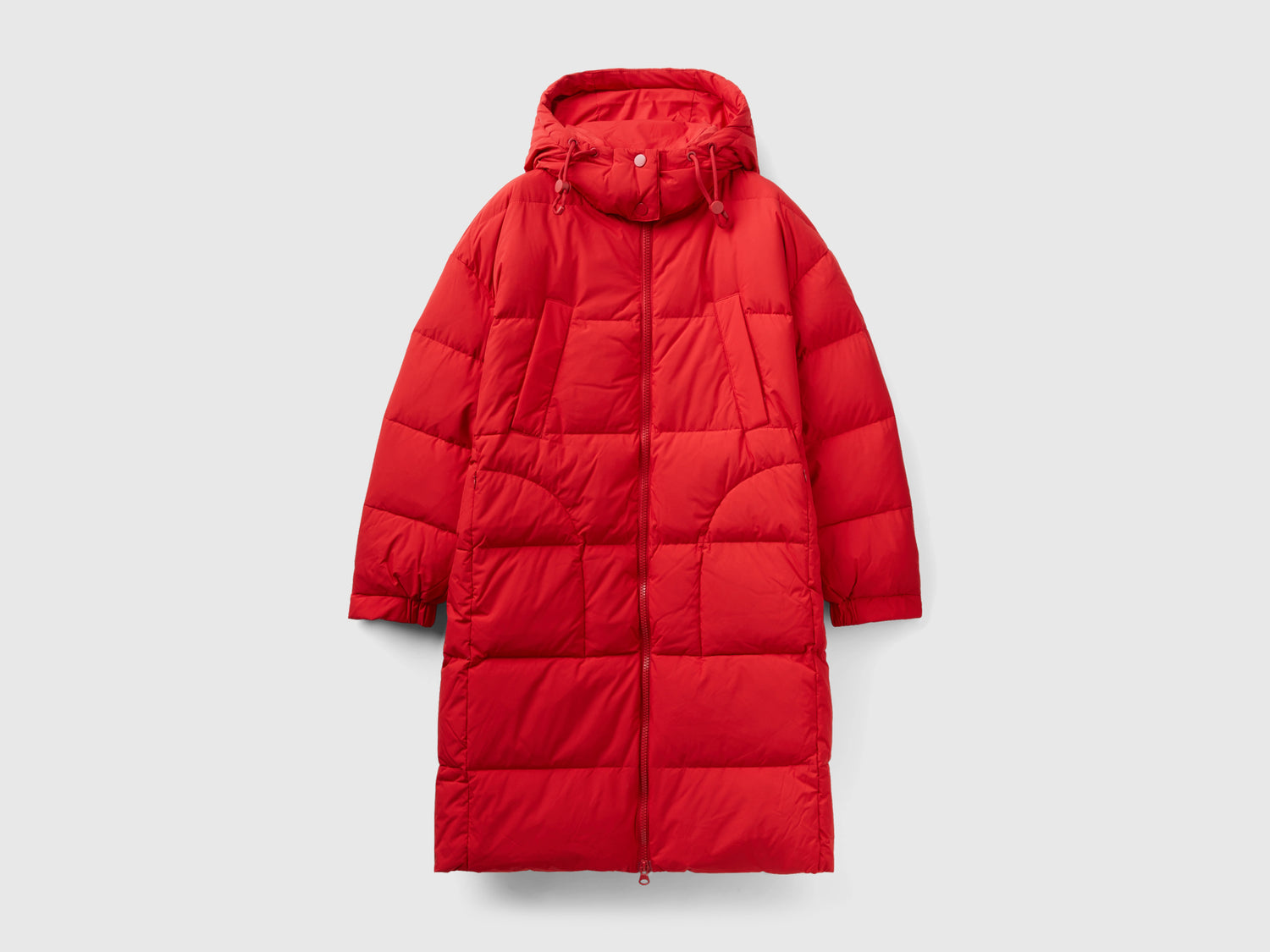 Piumino lungo con cappuccio staccabile da donna rosso | Benetton Outlet