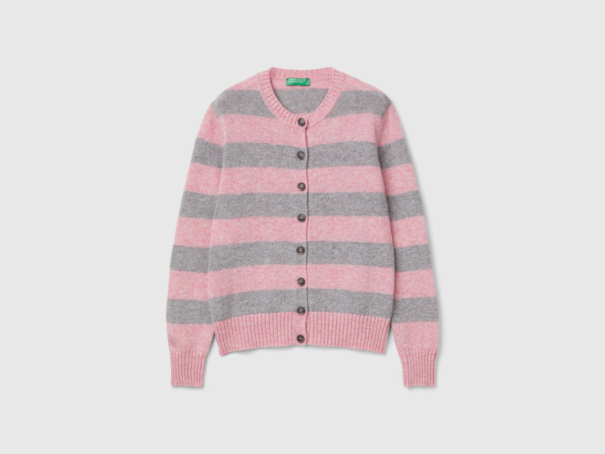 Cardigan a righe in pura lana Shetland