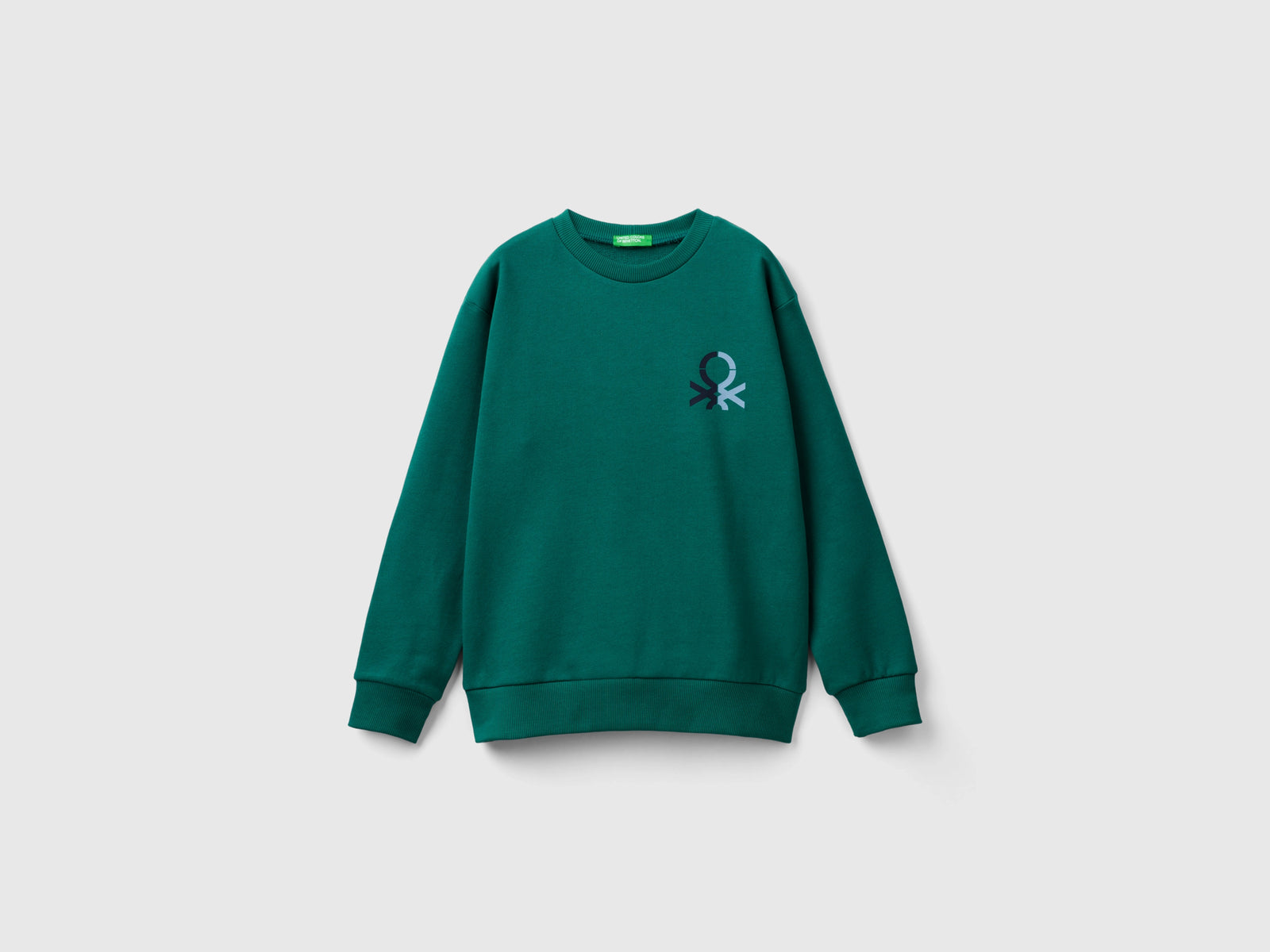 Felpa con stampa logo da bambino verde scuro | Benetton Outlet