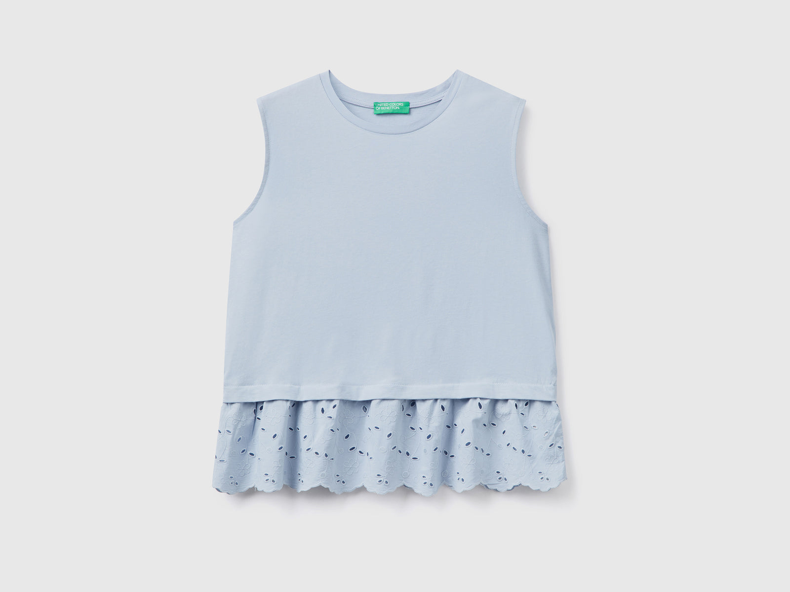 T-shirt girocollo smanicata in puro cotone dalla vestibilità boxy da donna celeste | Benetton Outlet