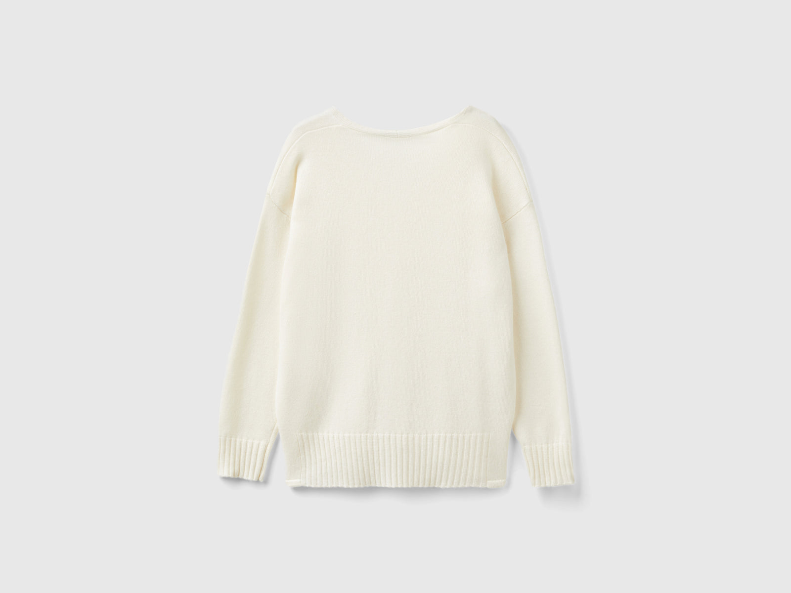 Maglia scollo a V in misto lana da donna bianco panna 2 | Benetton Outlet