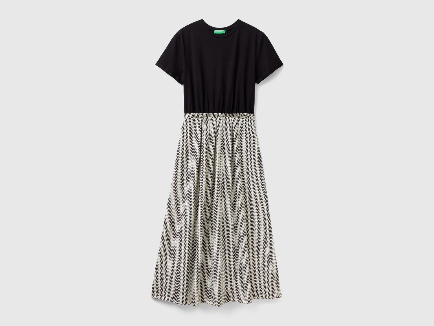 Vestito lungo con gonna stampata da donna nero | Benetton Outlet