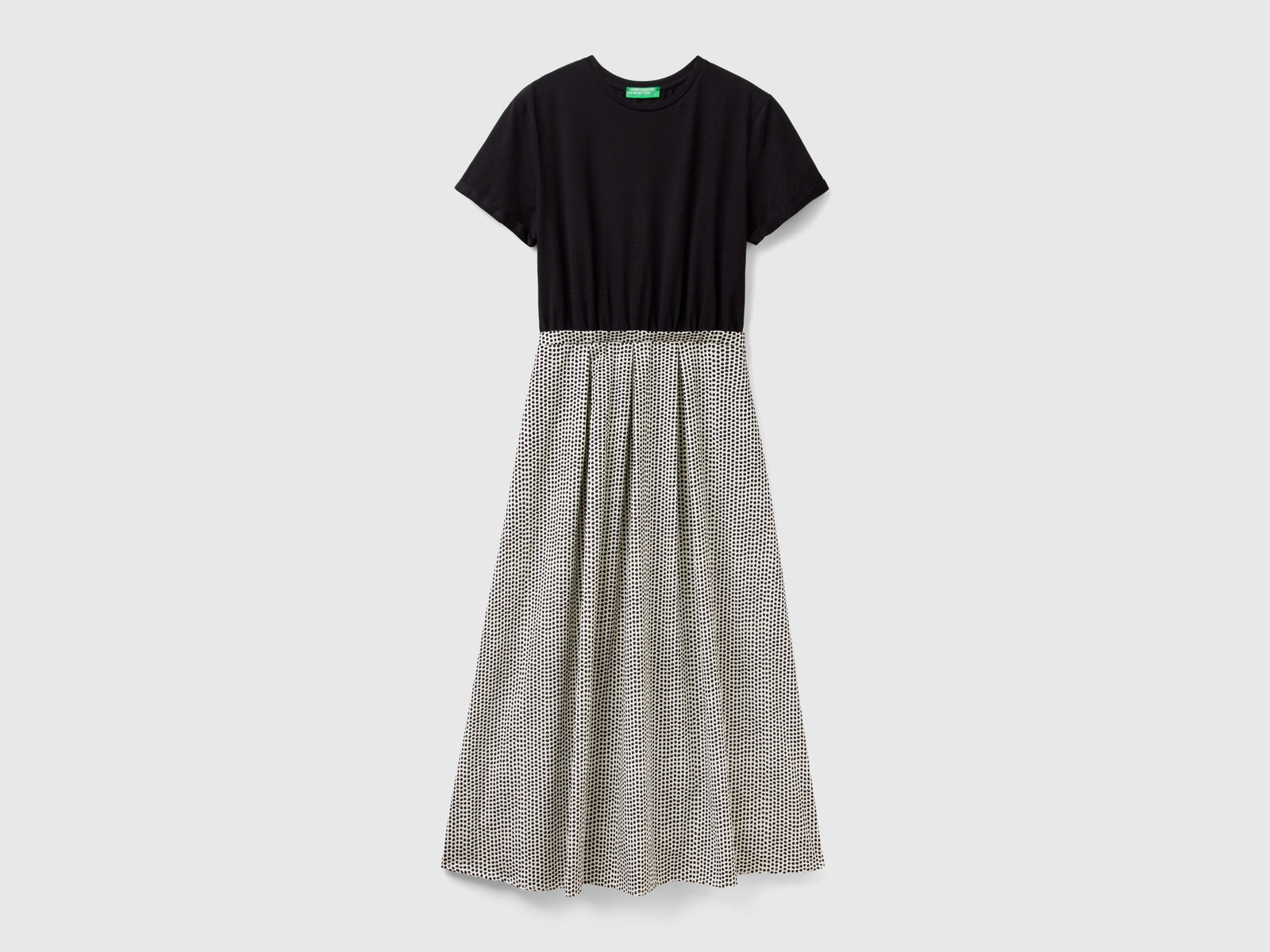 Vestito lungo con gonna stampata da donna nero | Benetton Outlet