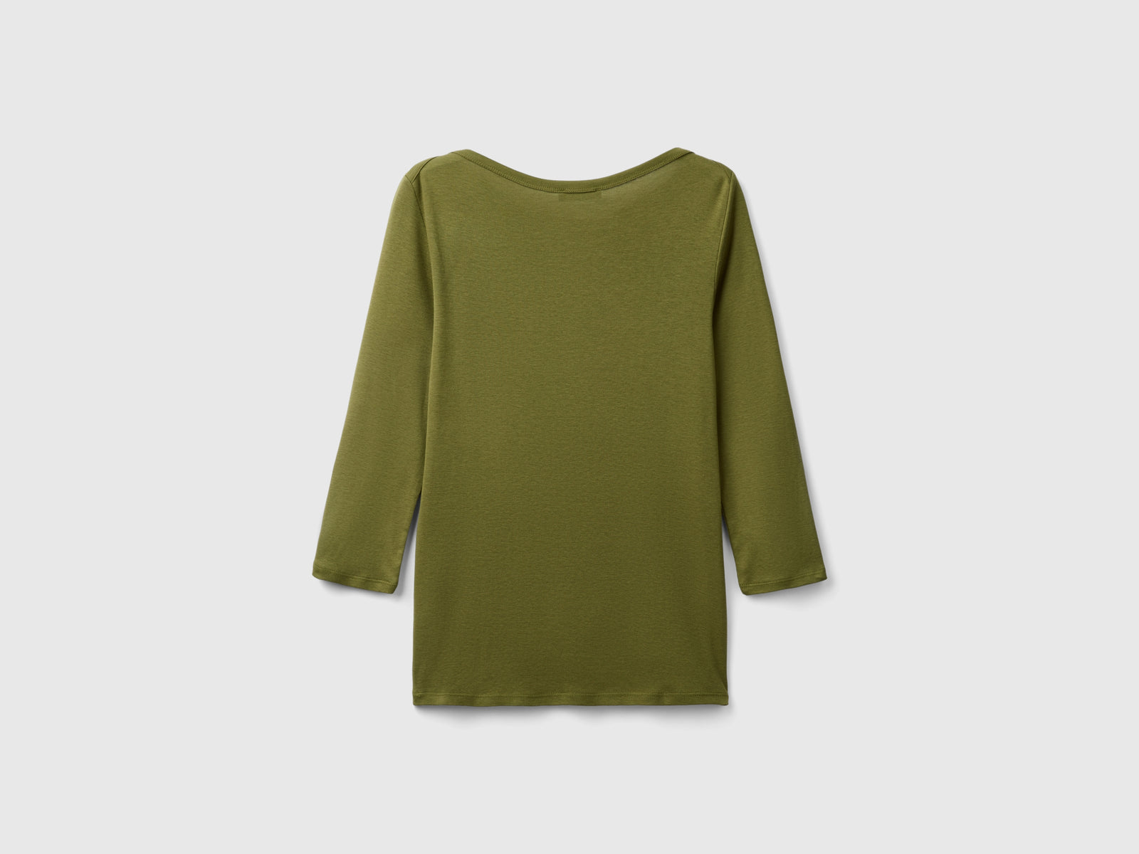 T-shirt con scollo a barchetta 100% cotone da donna verde militare 2 | Benetton Outlet