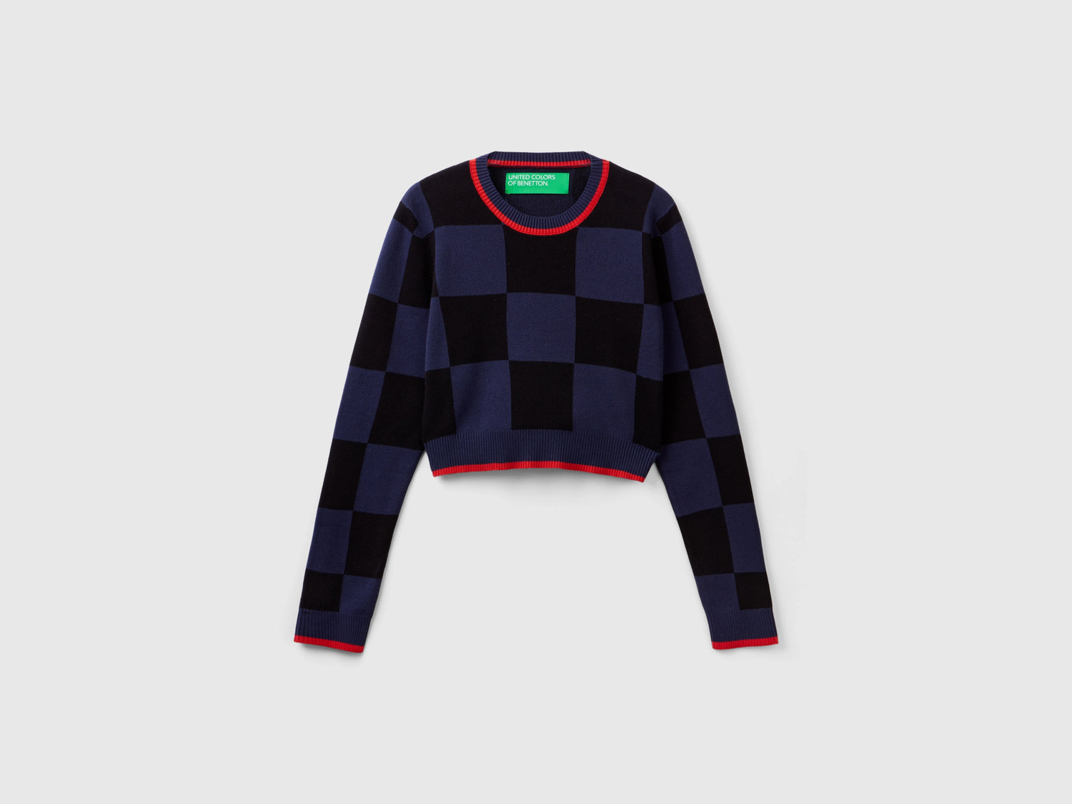 Maglioncino cropped a scacchi da donna blu scuro | Benetton Outlet