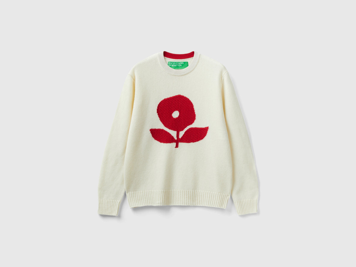 Maglia con intarsio floreale