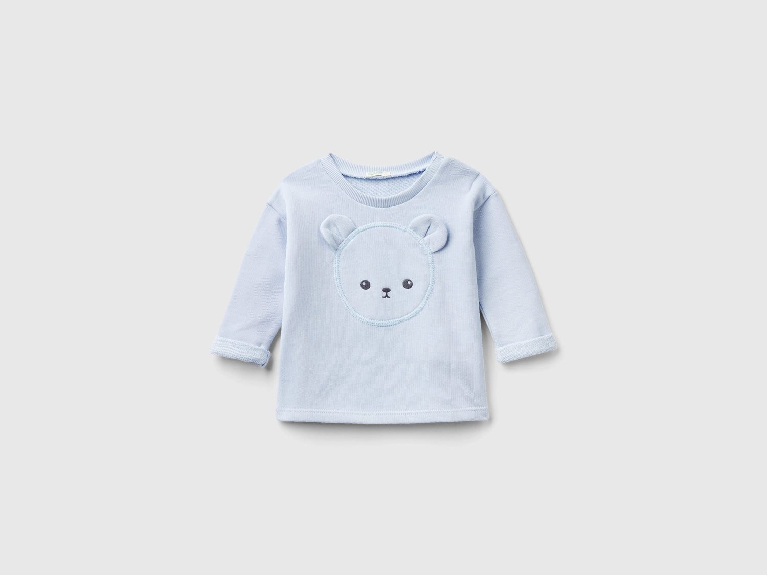 Felpa con ricamo in cotone bio da neonato celeste | Benetton Outlet